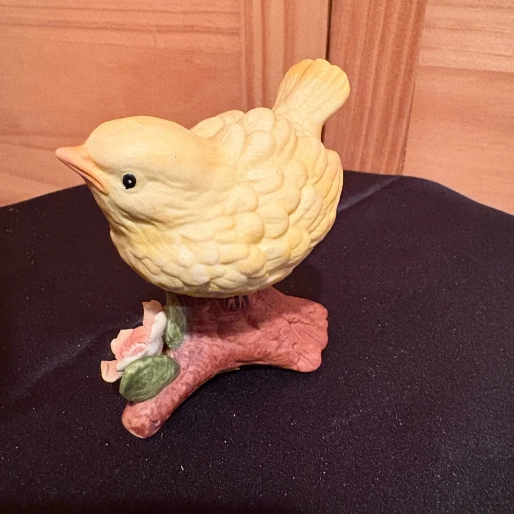 Homco Ceramic Canary Bird Figurine #8885 Yellow Ceramic Flowers on Branch
